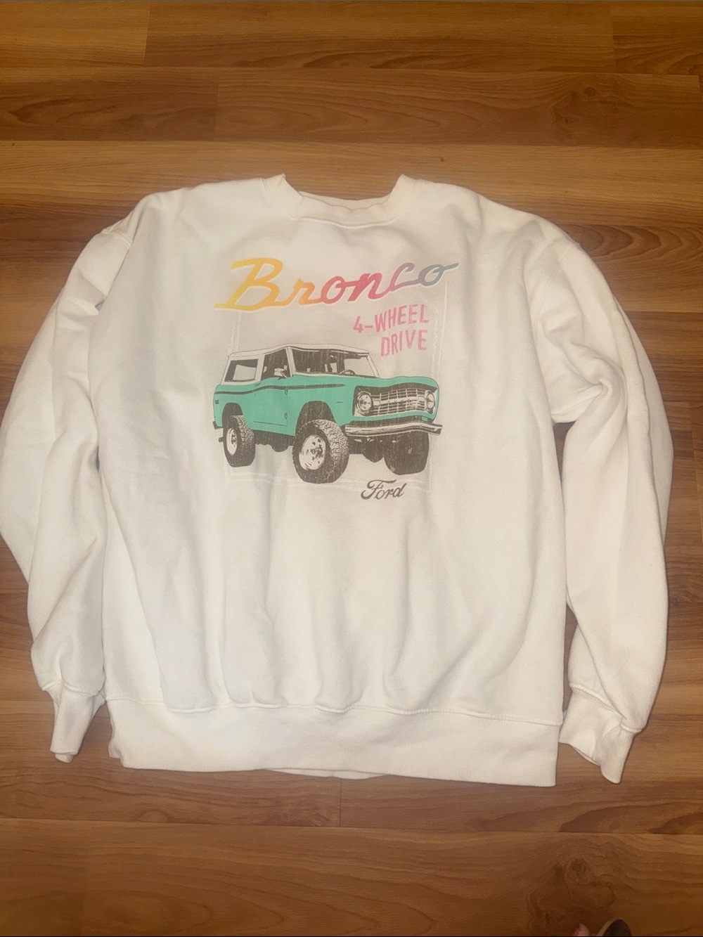 Ford Bronco Crewneck Sweatshirt in White with Teal Graphic
